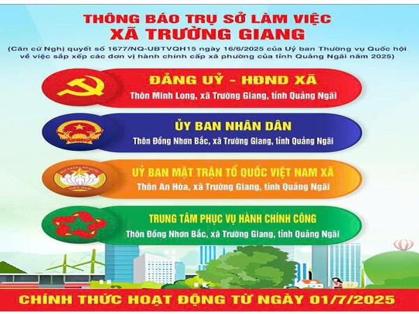 Thông báo trụ sở làm việc xã Trường Giang, tỉnh Quảng Ngãi